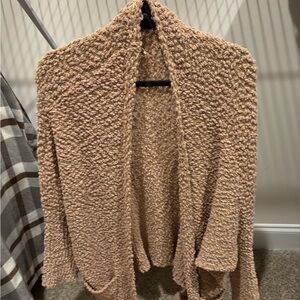 Tan Textured Knit Open Front Cardigan